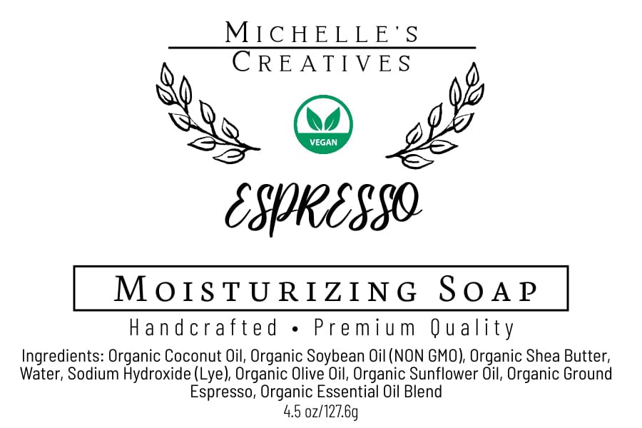 Michelle's Creatives Bar Soap Full Size Bar (4.5 oz) Aprox. Organic Espresso Bar Soap with Ground Coffee and Essential Oils