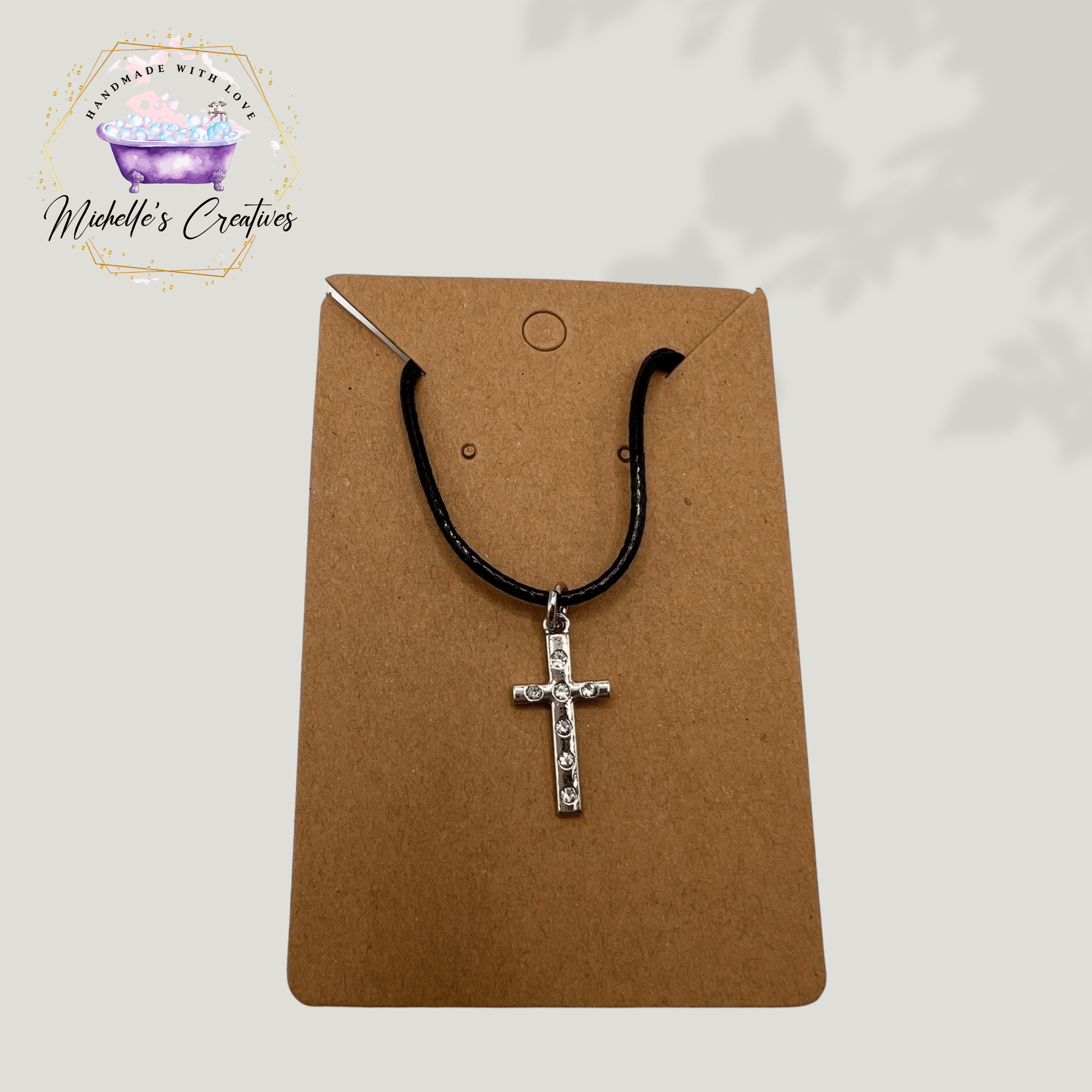 Michelle's Creatives Necklace 20 inch Cross Necklace on Black Waxed Cord with Clasp CROSS-NECKLACE-20