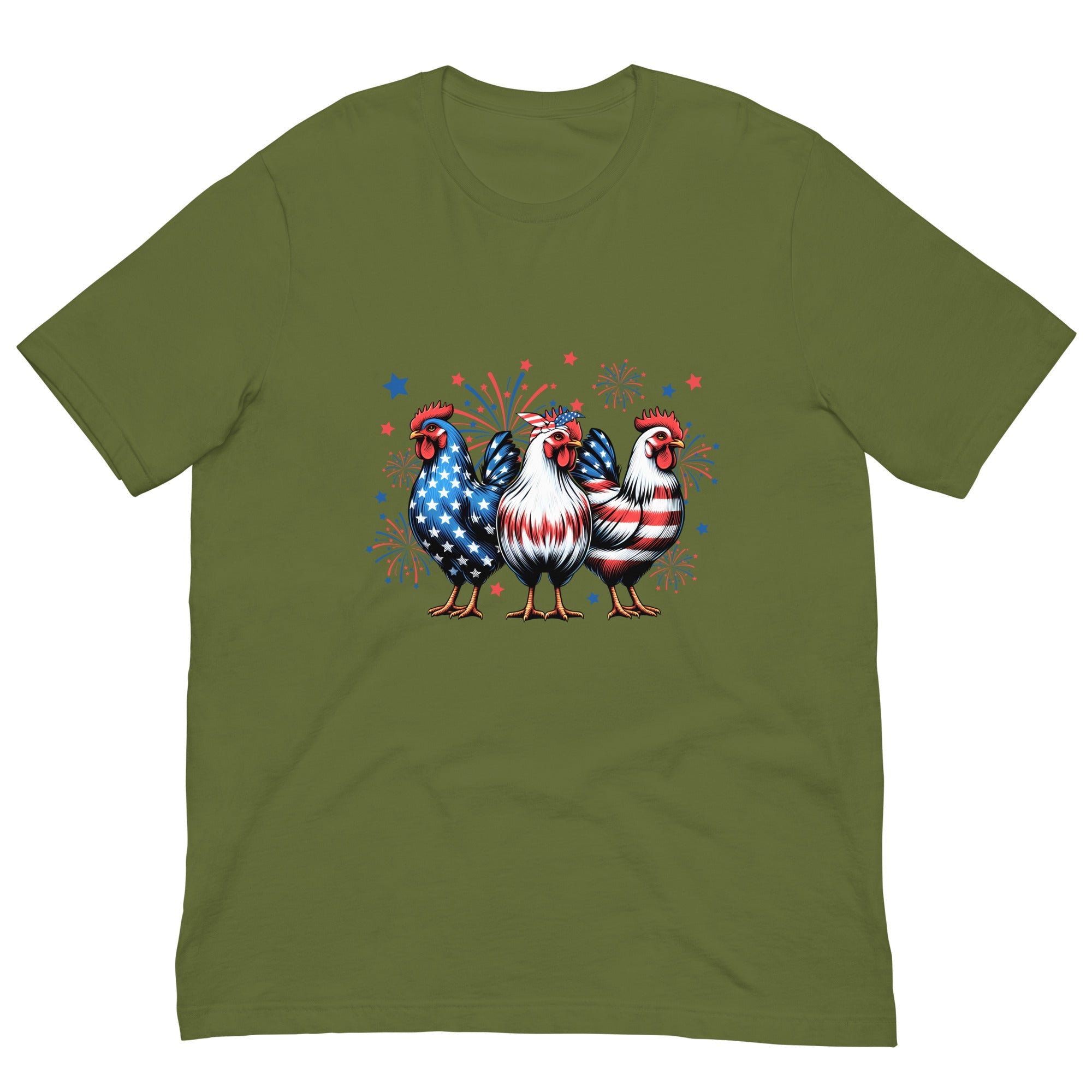 Michelle's Creatives Olive / S Unisex Patriot Chicken Cartoon t-shirt 1198739_4121