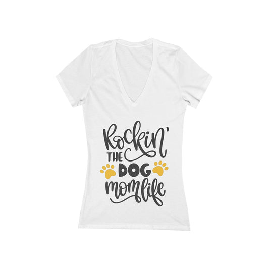 Printify V-neck M / White Rocking The Dog Mom Life Womans V-Neck T-Shirt 12012611690512541979