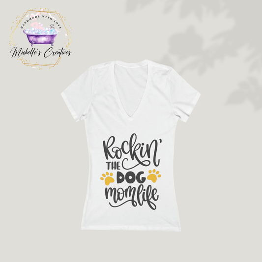 Printify V-neck Rocking The Dog Mom Life Women's V-Neck T-Shirt